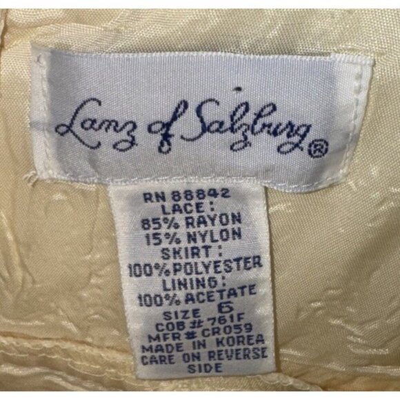 Vintage LANZ OF SALZBURG Women’s Size 6 Yellow Short Sleeve Lace Ball Gown Dress - Picture 4 of 7